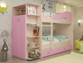 Кровать 2-х ярусная Мая с ящиками и шкафом на латофлексах розовый в Снежинске - snezhinsk.mebel74.com | фото
