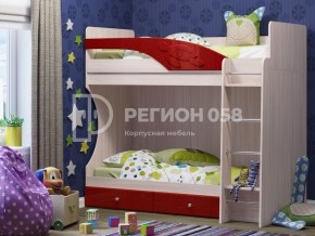 Кровать двухъярусная Бемби МДФ Красный металлик в Снежинске - snezhinsk.mebel74.com | фото 1