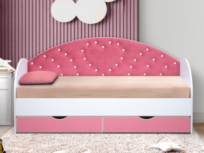 Кровать с продольной мягкой спинкой Сердце №1 800х1600 мм розовая в Снежинске - snezhinsk.mebel74.com | фото