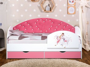 Кровать с продольной мягкой спинкой Сердце №1 800х1600 мм розовая в Снежинске - snezhinsk.mebel74.com | фото 2
