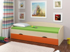 Кровать Соня 2 дуб молочный-оранжевый в Снежинске - snezhinsk.mebel74.com | фото 1