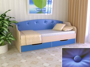 Кровать Юниор Тип 2 дуб молочный/синий 800х1600 в Снежинске - snezhinsk.mebel74.com | фото 1
